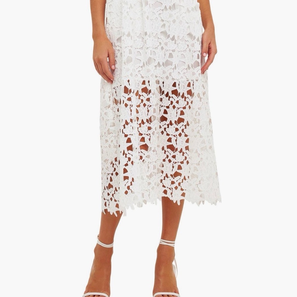Astr White Floral Lace Midi Dress